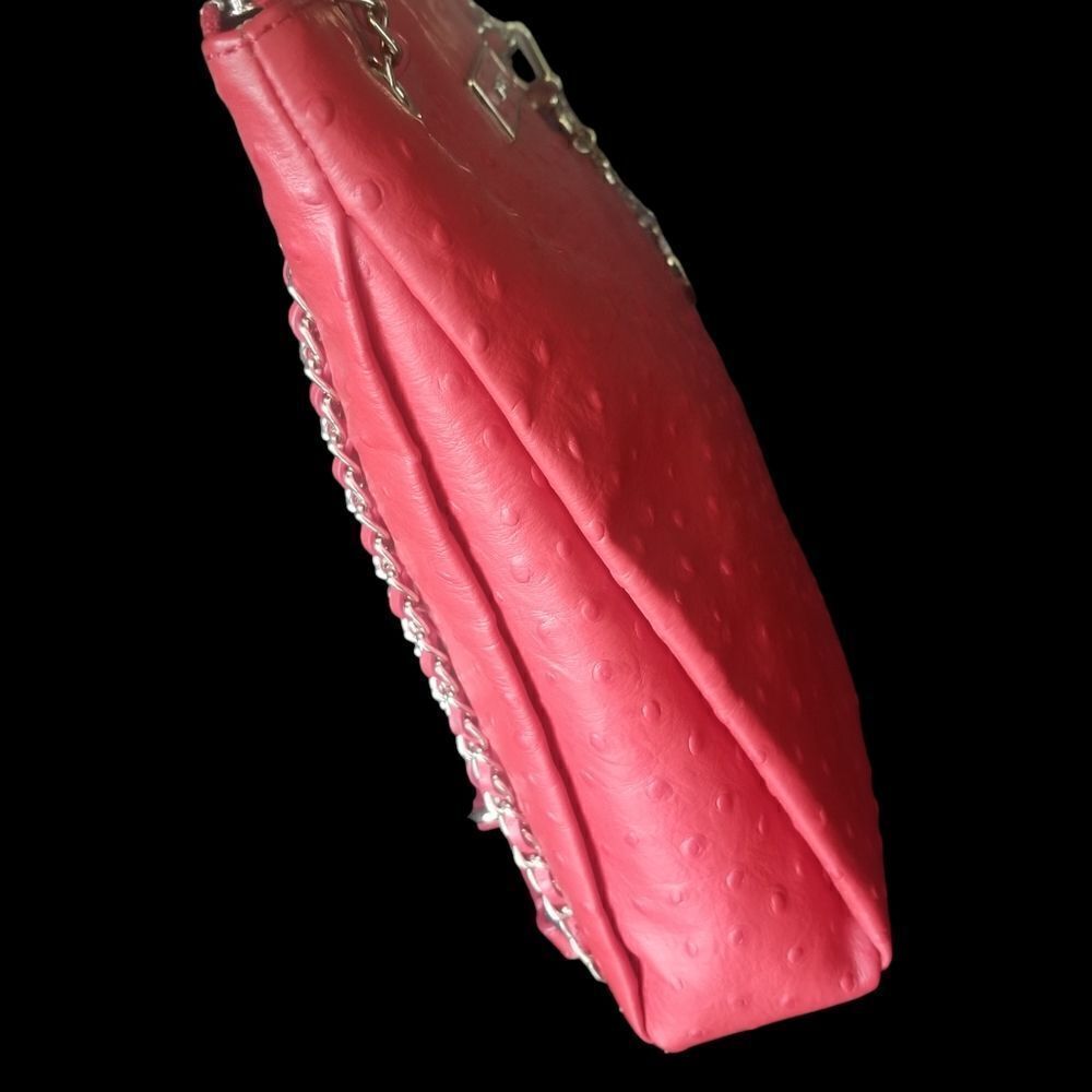 ⭐️ DKNY Tangerine Ostrich Embossed Leather Shoulder Bag with Chain Straps - Picture 3 of 12